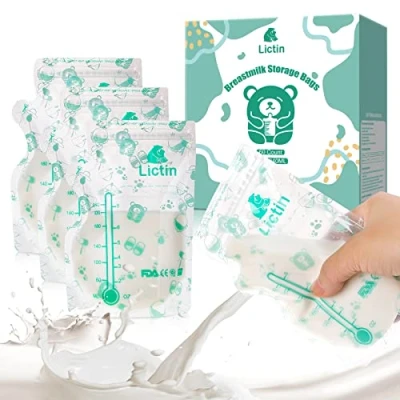 Immagine di Lictin Sacchetti latte materno Freezer 60 Pezzi 240 ml Contenitori Materno,Pre Sterilizzate e a Prova di Perdita, BPA BPS Free, Buste per con beccuccio