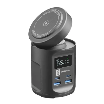 Immagine di Cellularline MAG HUB Station di ricarica Magsafe Wireless multiporta 2 porte USB A 22.5W C 65W Carica per iPhone 7.5W Pad rotabile 180 Nero