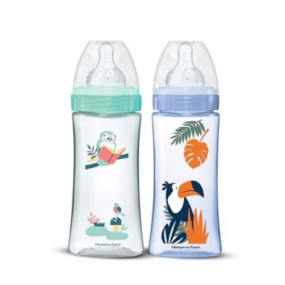Immagine di Dodie Set di 2 biberon(2 unità confezione da 1) anticoliche per iniziativa, x 330 ml, tettarella rotonda, portata 3, senza BPA, +6 mesi, blu pompiere