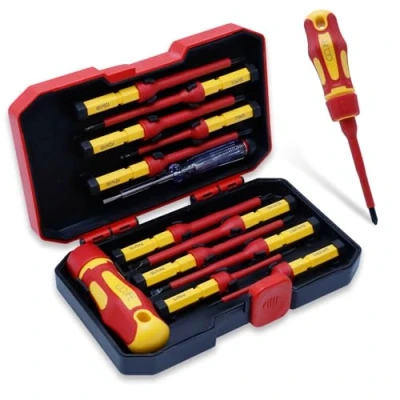 Immagine di CCLIFE 13 Pezzi Set cacciaviti Elettricista magnetici con lame intercambiabili punte a Taglio, Pozidriv, Torx Multifunzione VDE 1000 V e tester di sicurezza
