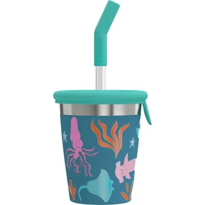 Immagine di SIGG Tazza per bambini in acciaio inox con coperchio silicone e cannuccia Resistente agli spruzzi Senza BPA Leggero robusto Animali subacquei 0,35 l