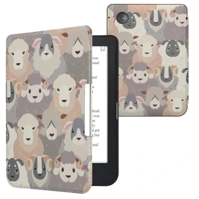 Immagine di kwmobile Custodia eReader Compatibile con Kobo Clara 2E Cover eBook Reader Flip Case bianco/marrone/grigio