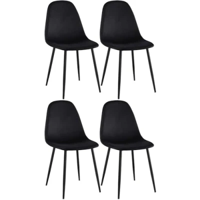 Immagine di CLP Set 4 Sedie Da Pranzo Napier Decorative I Tessuto Velluto Similpelle, Colore:nero, Materiale:Velluto