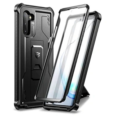 Immagine di Dexnor Custodia Cover per Samsung Galaxy Note 10 con Protezione lo Schermo Integrata Copertura Protettiva Antiurto Resistente agli urti Anteriore e Posteriore 360 ​​con Supporto Nero