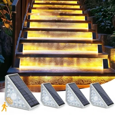 Immagine di ZWOOS 4 PC Luci Solari Esterno con Sensore di Movimento, 3000K Luce Solare per Scale, IP65 impermeabile led il Cortile Patio Prato Passi (Bianco Caldo)