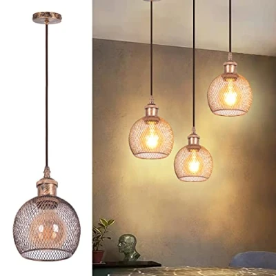 Immagine di TWSXTE E27 Lampada a sospensione vintage, plafoniera industriale retrò, lampadario gabbia in stile illuminazione interna, decorazione corda regolabile
