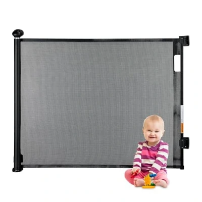 Immagine di Relaxdays Cancelletto Sicurezza per Cani e Bambini, Barriera Estensibile Scale, L: 70 140 cm, Porta Retrattile Nero, Alluminio, 85,5 x 145,5 9 cm