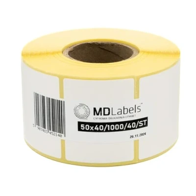 Immagine di MD Labels etichette termiche bianche su rotolo 50 x 40 mm 1000 pezzi permanente, per codice a barre, adesive scrivere