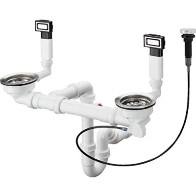 Immagine di hansgrohe D15 11 Set scarico automatico e troppopieno per lavello a vasca doppia, acciaio, 43932800