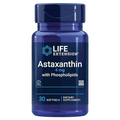 Immagine di Life Extension, Astaxantina, 4mg, con Fosfolipidi, 30 Capsule molli, Testato in Laboratorio, Senza Glutine, Soia, Non OGM