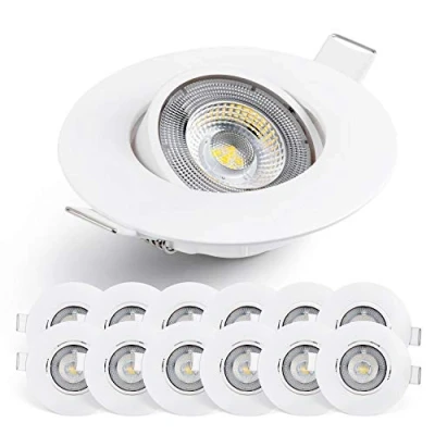 Immagine di EMOS Faretti LED da incasso per Cartongesso 5W / 450 Lumen soffitto 3000K Luce bianco caldo Set di 12 pezzi Spot Orientabili a 50, Rotondi e Ultra Piatti in