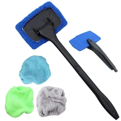 Immagine di 1 Pezzi Spazzola Pulizia Vetri Auto,con 4 Riutilizzabili Tamponi in Microfibra Kit Auto,Detergente per Parabrezza Retrattile Auto Interni,Pulizia Interno