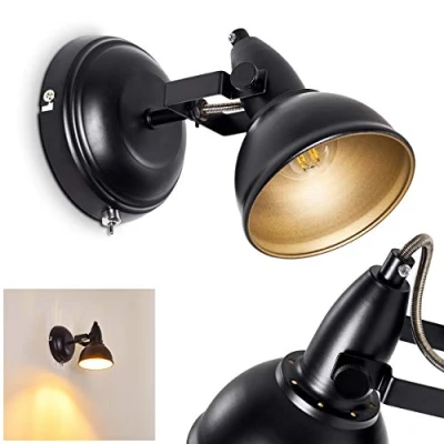 Immagine di lampada da parete Tina, regolabile in metallo nero/oro, 1 luce, attacco E14, spot design retro/vintage, senza lampadina/e