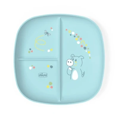 Immagine di Chicco Piatto Pappa per Bebè e Bambini, con Scomparti 3 Aree Scoprire Nuovi Sapori, Lavabile in Lavastoviglie, Adatto il Microonde, Senza BPA, 12+ Mesi, Azzurro