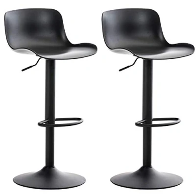 Immagine di CLP Set 2 Sgabelli Bar Almada in Polipropilene I Coppia Sedie Alte Bancone Girevoli Regolabili 57 78 CM, Colore:Nero