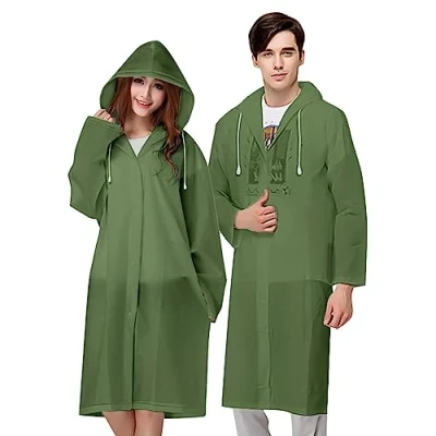 Immagine di Vicloon Poncho Impermeabile, 2Pcs per Adulti da Portatile Eva Trasparenti Riutilizzabili, Cappotto di Pioggia Unisex Pesca, Parchi Acquatici e Altro Ancora,Army Green