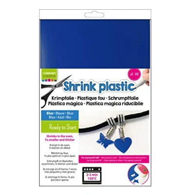Immagine di Vaessen Creative Plastica Termoretraibile, Blu, 4 Fogli, Formato A4, Progetti Creativi Divertenti per Tutte le Età, 21 x 30 cm