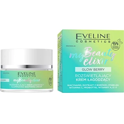 Immagine di Eveline Cosmetics My Beauty Elixir Crema Illuminante Lenitiva Skincare Idratante e Nutriente per Tutti i Tipi di Pelle con Mirtillo, Niacinamide Vitamina C, 50ml