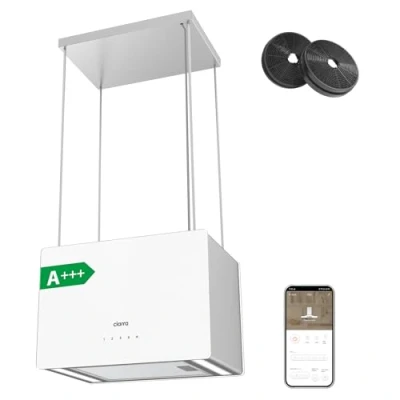 Immagine di CIARRA CBCS4850 Classe A+++ Cappa a Isola 700m3/h 48cm Smart WiFi Controllo App 4 Livelli Booster Aspirante Bianco on Filtro Carbone CBCF003