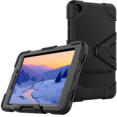 Immagine di TECHGEAR Custodia Robusta Compatibile con Nuovo Samsung Galaxy Tab A 8.0&quot; 2019 (SM T290/SM T295) Resistente agli Urti e all&#039;impatto Cover Supporto per i Bambini, Lavoro Scuola [Nero]