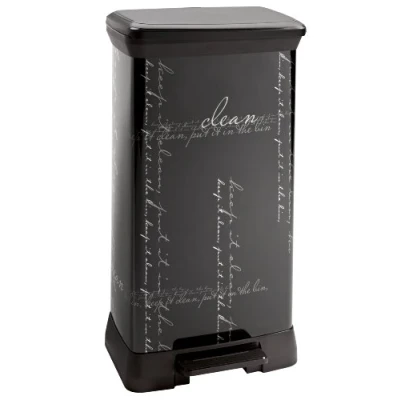 Immagine di Curver 210974 Pattumiera a Pedale, Motivo Calligrafia, Rettangolare, in Polipropilene Metallico, Dimensioni 39 x 29 72 cm, Colore: Nero(Versione precedente)