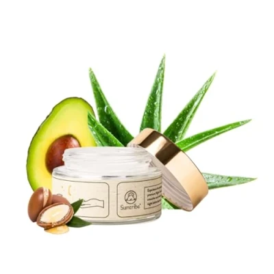 Immagine di Suntribe Crema da notte biologica con acido ialuronico, retinolo e niacinamide, 50 ml, effetto anti invecchiamento, 100% naturale, idratante, olio di argan aloe vera, non grassa, senza profumi,