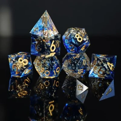Immagine di Dadi D&amp;D D4 D6 D8 D10 D12 D20 D% DND Set 7 pezzi Poliedrici Fatti a Mano Resina con Bordi Affilati per Dungeons and Dragons Pathfinder Roll Giochi da tavolo RPG MTG Confezione Regalo