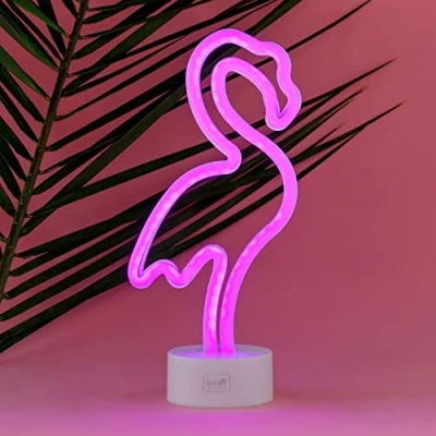 Immagine di Legami Lampada Led Effetto Neon, It&#039;s a Sign, H 32,5 cm, Tema Flamingo, Doppia Alimentazione, Cavo USB (Incluso) o Batterie (non Incluse), da tavolo, Luce Multicolore