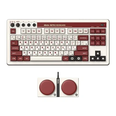 Immagine di 8Bitdo Retro Mechanical Keyboard, Bluetooth/2.4G/USB C Hot Swappable Gaming Keyboard with 87 Keys, Dual Super Programmable Buttons for Windows and Android Fami Edition QWERTY English