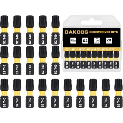 Immagine di DAKCOS T40 Bit, Torx Bit T40, assortimento di punte a S2, punta avvitamento 1/4&quot; asta esagonale (lunghezza 25 mm, 20 pezzi)