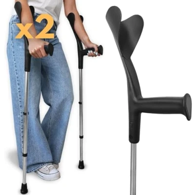 Immagine di OrtoPrime PACK x2 UNITS Stampelle Ortopediche Regolabili in Alluminio per Adulti Canadesi con PUNTE ANTISCIVOLO Anatomiche Adattabili e Resistenti Anziani.