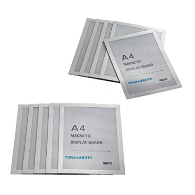 Immagine di TUKA i AKUT 10x A4 Cornice Magnetica per Espositore, Autoadesiva Display su Superfici Lisce Solide, Buste Documenti Poster Cartelli Avvisi, Confezione da 10, Argento TKD8400