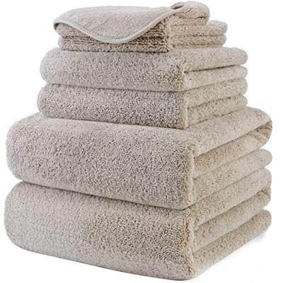 Immagine di Polyte asciugamano bagno in microfibra anti pelucchi ad asciugatura rapida set 6 pezzi (Beige)