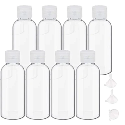 Immagine di 8 Pezzi bottiglie di viaggio Plastica, 100 ml set da in plastica con 3 piccoli imbuti, flaconi per la cosmetica trasparenti viaggi, campeggio