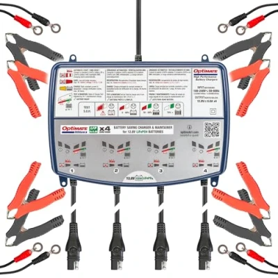 Immagine di Tecmate Optimate Lithium 4s 0.8A Quad Bank, TM 484, Caricatore e mantenitore ermetico di Carica con Recupero Batteria a Otto Fasi da 12.8 V 0.8 Due uscite
