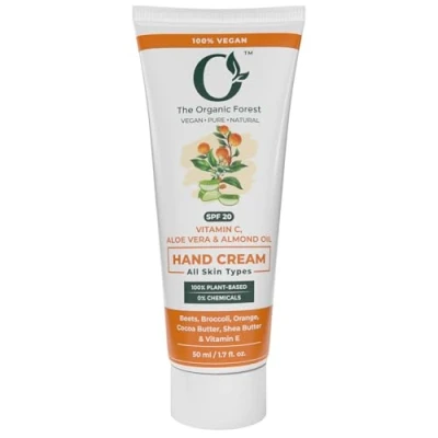 Immagine di Crema organica forestale vitamina C con protezione solare SPF burro di karitè, cocoa, olio almond, cocco e aloe vera idratante per invecchiamento, macchie scure Plant Based,