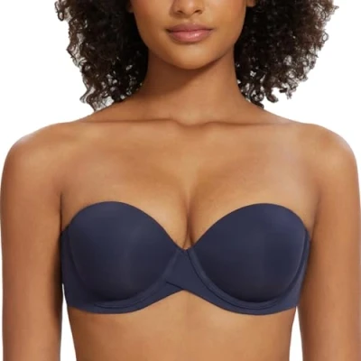 Immagine di MELENECA Donna Push Up Reggiseno Senza Spalline Invisibile con Ferretto Marineblau 3D
