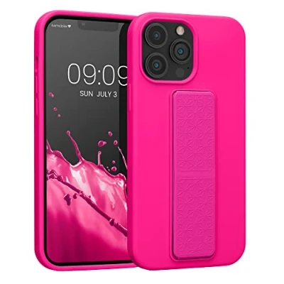 Immagine di kwmobile 1x Custodia Compatibile con Apple iPhone 13 Pro Max Cover Supporto Dita Back Case per Smartphone Protezione Gommata rosa shocking