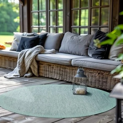 Immagine di SIMPEX Tappeto Esterno Rotondo per Terrazza, Balcone e Giardino, da Cucina Monocolore, Lavabile in Varie Misure Colori Blu, 200 cm