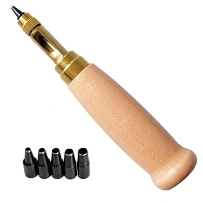 Immagine di Punzone，Perforatrice a Vite in Pelle, Perforatore Intercambiabile da 130 Mm per Cucito, Carta, Artigianato，Tensione Regolabile, con 6 Punte