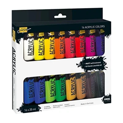 Immagine di KREUL 84172 Solo Goya Acrylic Set di 16 tubi Vernice acrilica da 20 ml cremosa, versatile, coprente e resistente all&#039;acqua Qualità studio, asciugatura rapida