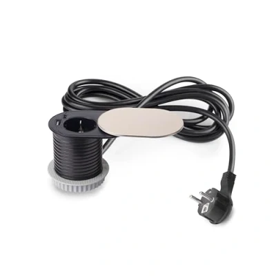 Immagine di Emuca Multiconnettore con coperchio scorrevole Vertikal, diametro 60 mm, 1 presa Schuko, USB Tipo A, C, Acciaio e Tecnoplastica, inossidabile