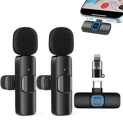 Immagine di Microfono Wireless per iPhone/iOS/Androide/PC/Laptop, Plug &amp; Play Professionale Bluetooth, Lavalier Riduzione del Rumore Youtube, TikTok, Vlog Registrazione Video