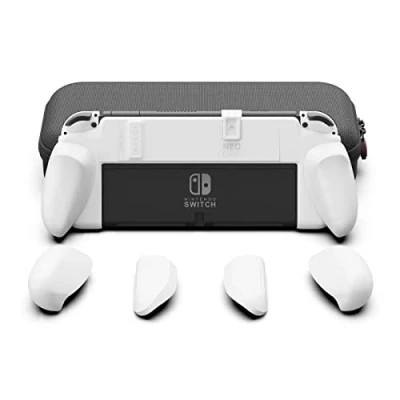 Immagine di Skull &amp; Co. NeoGrip Bundle for Nintendo Switch OLED and Regular Model: An Ergonomic Grip Hard Shell with Replaceable Grips [to fit All Hands Sizes] [with Carrying Case] White