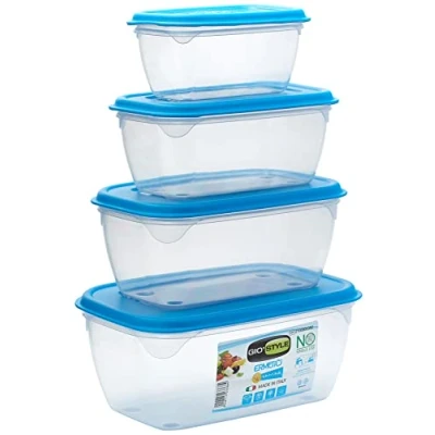 Immagine di GIO&#039;STYLE Set di 4 Contenitori Ermetici per Alimenti 0.5L + 1L 1.5L 2L Made in Italy Rettangolari Adatto a Frigorifero, Freezer, Microonde Linea