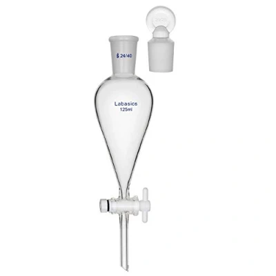Immagine di Labasics 125ml Imbuto Separatore Conico in Vetro Borosilicato con Rubinetto di Arresto PTFE, Separatory Funnel da Laboratorio