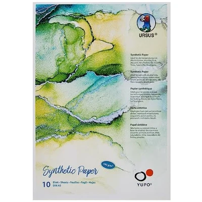 Immagine di Ursus Yupo Carta Sintetica, 192 g, Formato DIN A5, 10 Fogli, Superficie Liscia, Strappi e Impermeabile, Raggi UV, Estremamente Resistente, riciclabile al 100%, Versatile, Acrilico, Bianco, unità