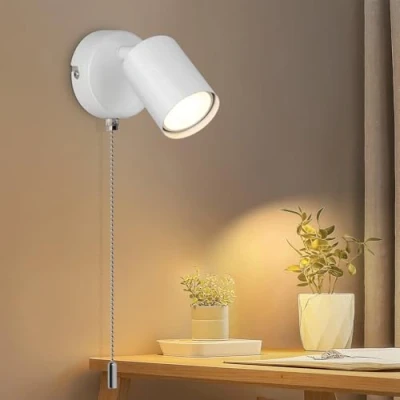 Immagine di Ketom Bianco Lampada da Parete GU10, Faretto con Interruttore a Tirante, Orientabile 350, Applique Interno per Scale Corridoio Soggiorno Camere Letto, Senza Lampadina