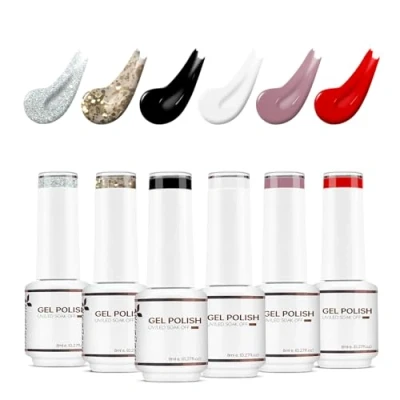 Immagine di Nicedeco Smalto Semipermanente Nero per Unghie Colori Kit Rosa Lampada UV LED Soak Off Gel Nail Polish Set 9, 6x8ML