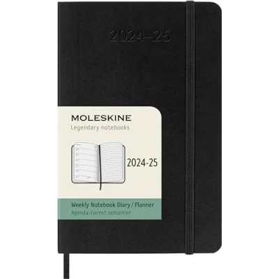 Immagine di Moleskine Weekly Planner 2024 2025, Agenda Settimanale 18 Mesi 2025 Con Spazio Per Note, Copertina Morbida e Chiusura Elastica, Formato Pocket 9 x 14 cm, Colore Nero